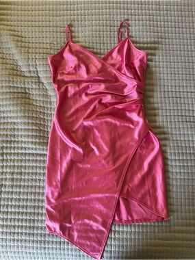 Pink Satin Wrap Slip Dress